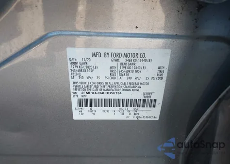 2020 Ford Edge Sel z USA, uszkodzony, nr VIN 2FMPK4J94LBB56134